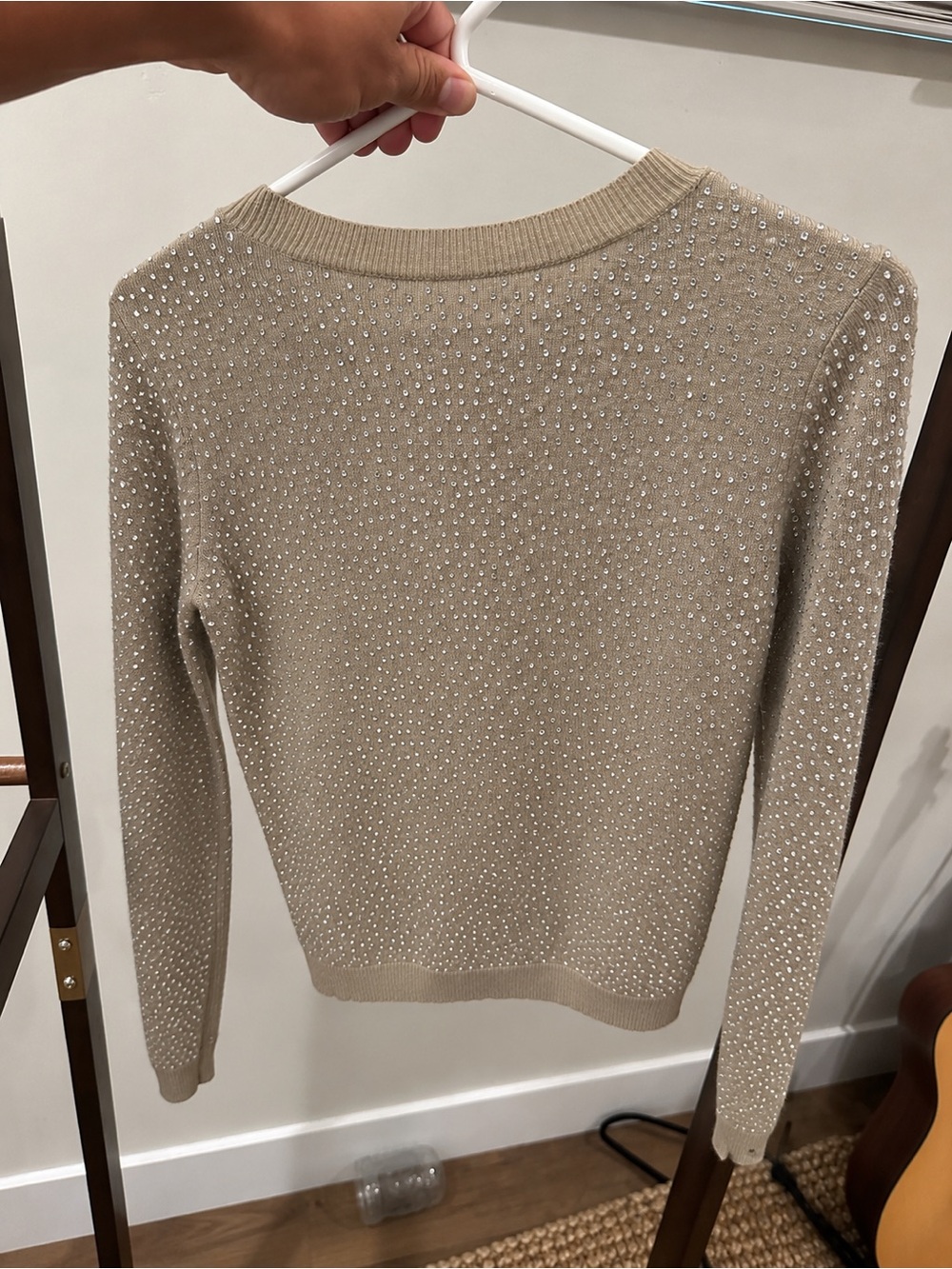 $500 Alice + Olivia Camel Jeweled Crewneck Sweater - Picture 4 of 5